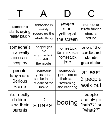 tadc theater bingo Card