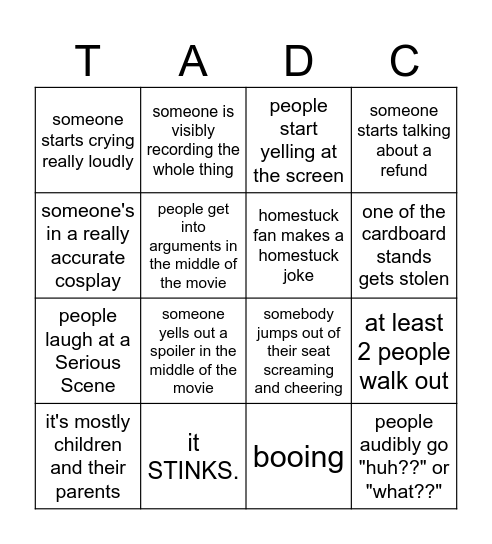 tadc theater bingo Card