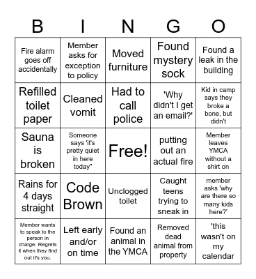 Cranston YMCA Summer Bingo Card