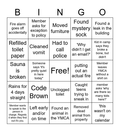 Cranston YMCA Summer Bingo Card