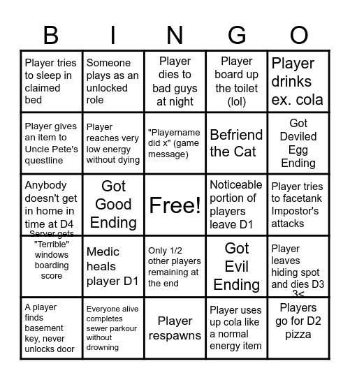 Roblox Break In 1 Bingo Card