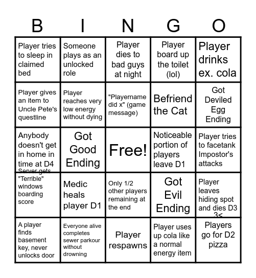 Roblox Break In 1 Bingo Card
