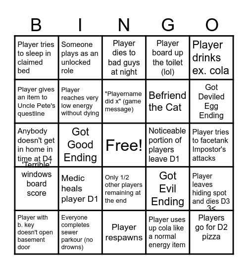 Roblox Break In 1 Bingo Card