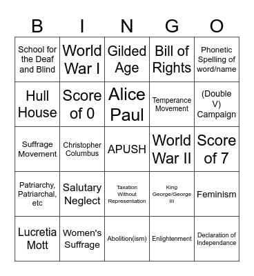 APUSH 2026 Day 2 Bingo Card