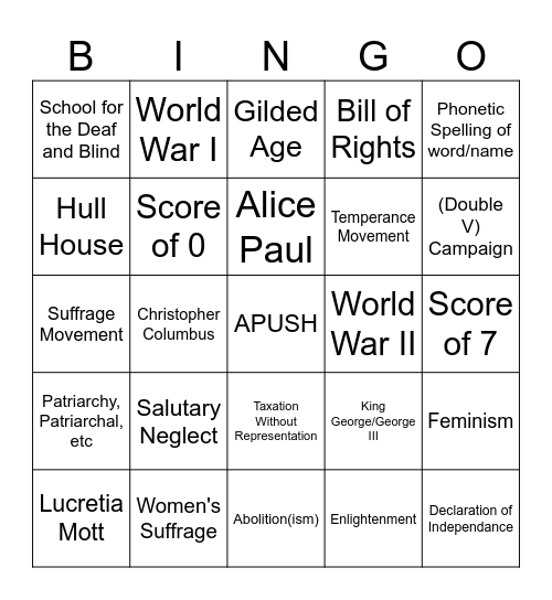 APUSH 2026 Day 2 Bingo Card