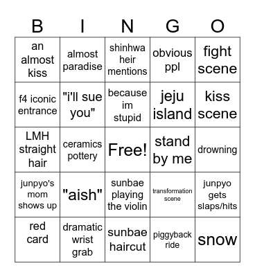 boys over flower Bingo Card