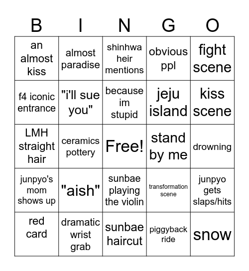 boys over flower Bingo Card