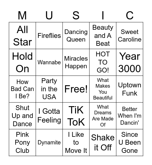 Music Bingo Card