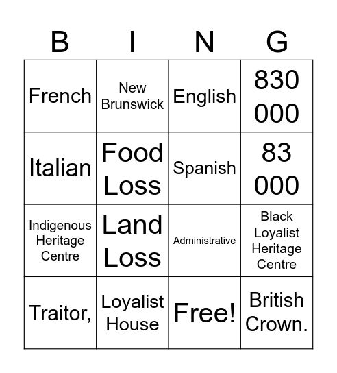 Untitled Bingo Card