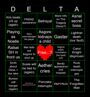 DELTARUNE Chapter 5 Bingo Card