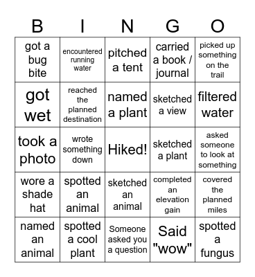 NATURALIST Bingo Card