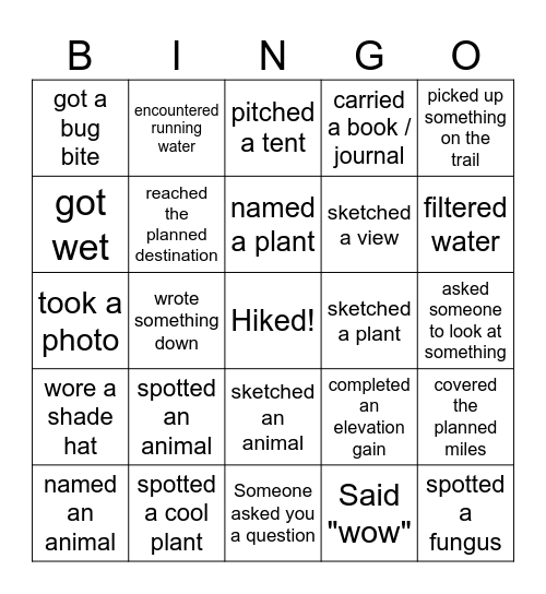 NATURALIST Bingo Card
