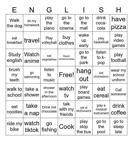 Adverbs of Frequency Bingo Card