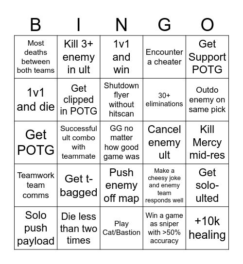 Overwatch 2 Bingo Card