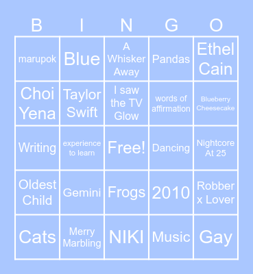 Dean's Bingo Card