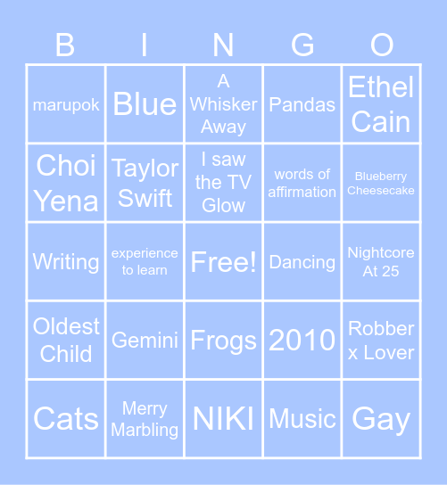 Dean's Bingo Card