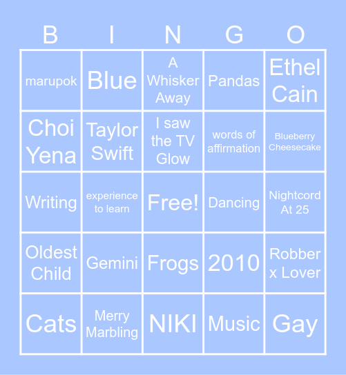 Dean's Bingo Card