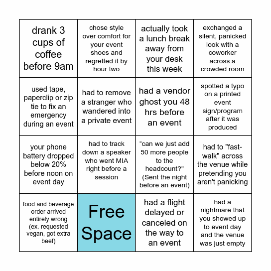 Events COE Bingo - Virtual Bingo Card