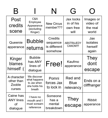 TADC Last Act Bingo Card