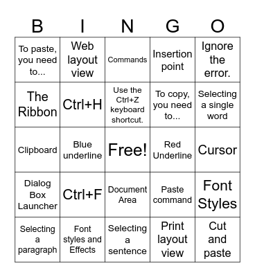 Gangler MS Word Essentials Review Bingo Card