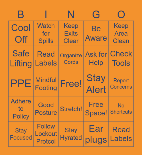 Summer Safety Bingo Card