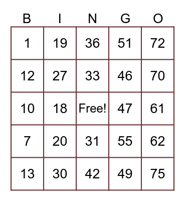 LUCKY Bingo Card