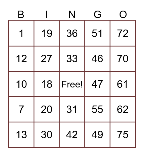 LUCKY Bingo Card