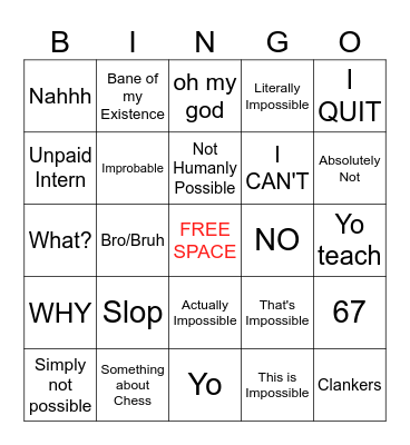 Jacob's Sayings Bingo Card