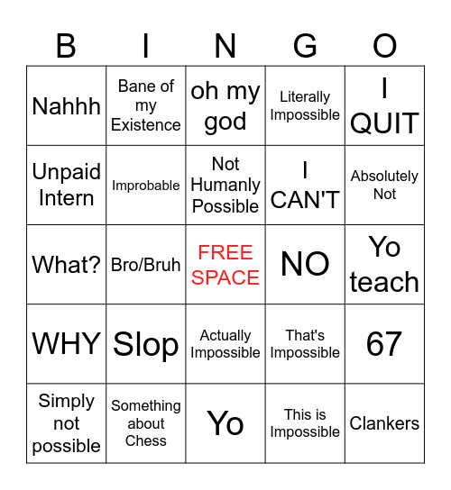 Jacob's Sayings Bingo Card