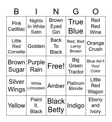 Color Song Titles Bingo Card