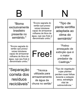 BINGO ESPAÇO AMBIENTAL Bingo Card
