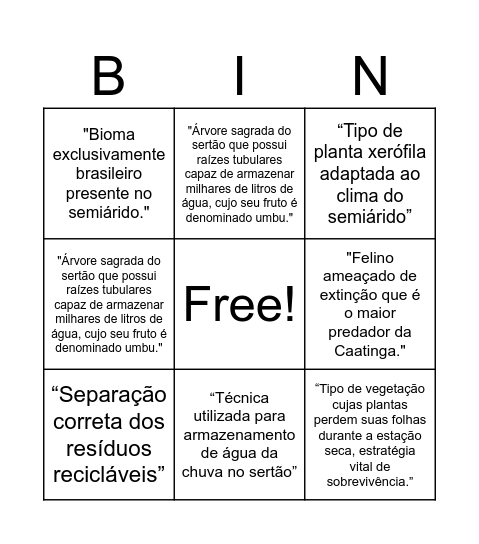 BINGO ESPAÇO AMBIENTAL Bingo Card