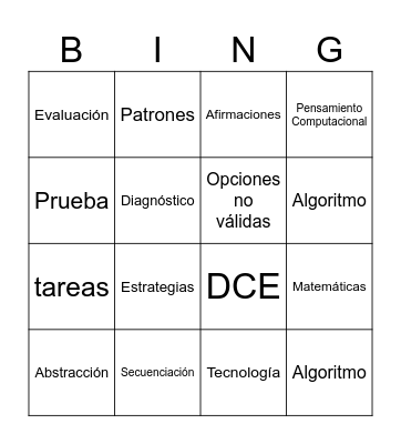 Pensamiento computacional Bingo Card