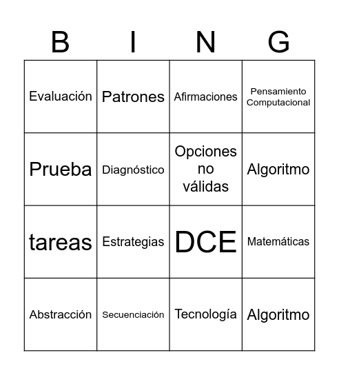 Pensamiento computacional Bingo Card