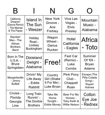 Location, location, location Bingo Card