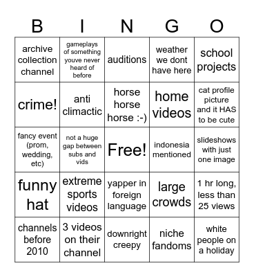 Tera and Krisan's Youtube Recycle Bin Bingo Card
