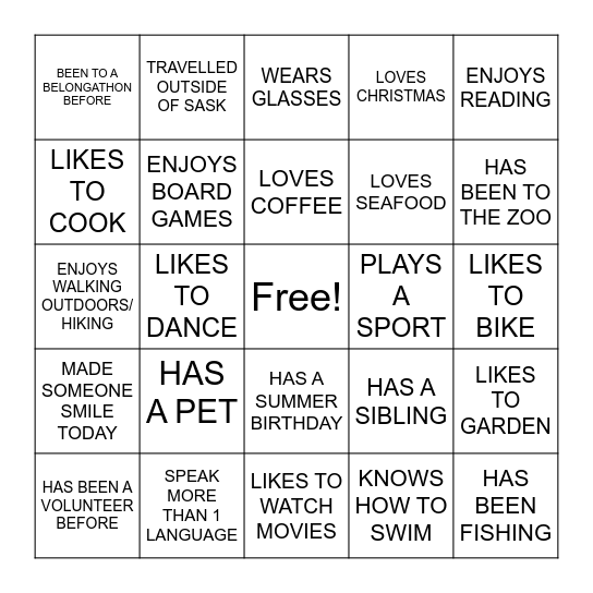 BELONGATHON BINGO Card