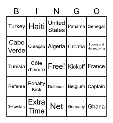 World Cup Bingo Card