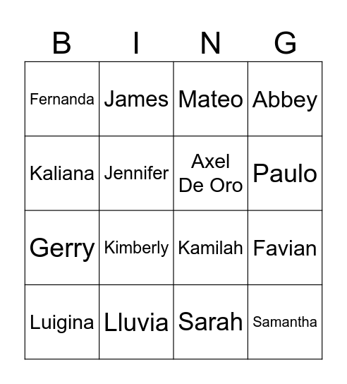 Untitled Bingo Card
