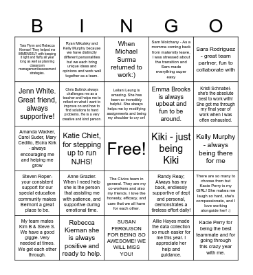 Belmont Bingo Card