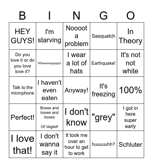 Anyway....Bingo Card Bingo Card