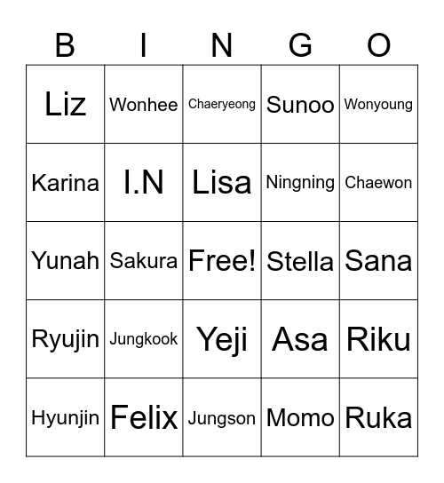 Idols Bingo Card