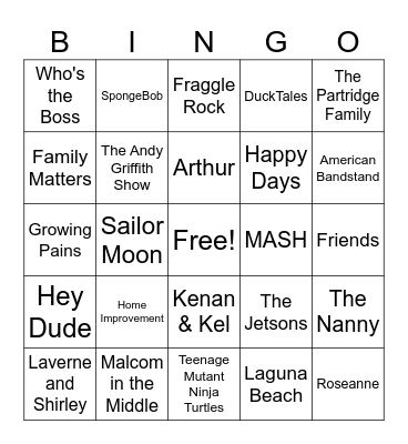 Singo TV Themes Bingo Card