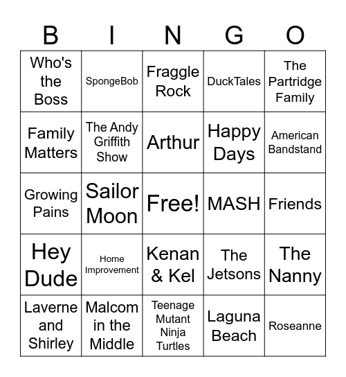 Singo TV Themes Bingo Card