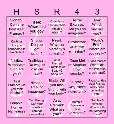 The Lethe Below the Living Bingo Card
