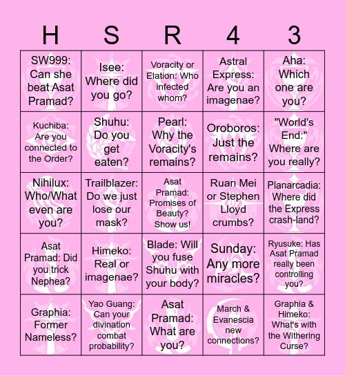 The Lethe Below the Living Bingo Card