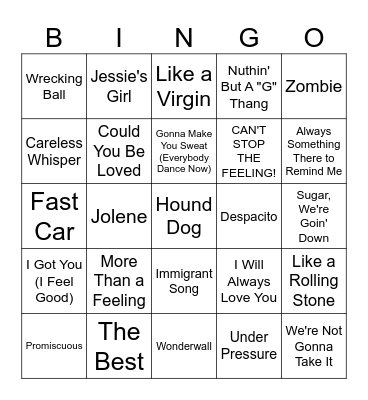 Greatest Hits Bingo #1 Bingo Card