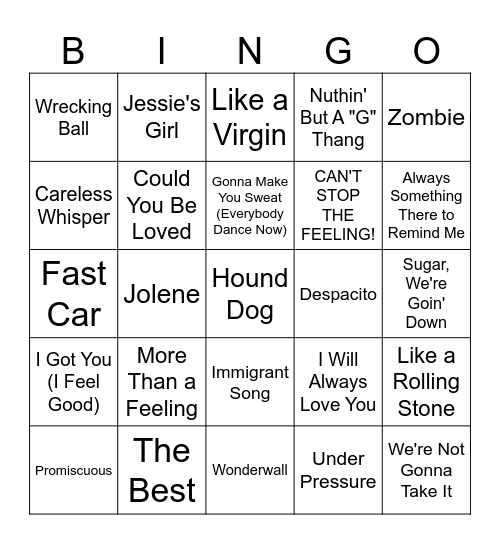Greatest Hits Bingo #1 Bingo Card