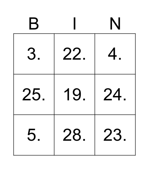 Untitled Bingo Card