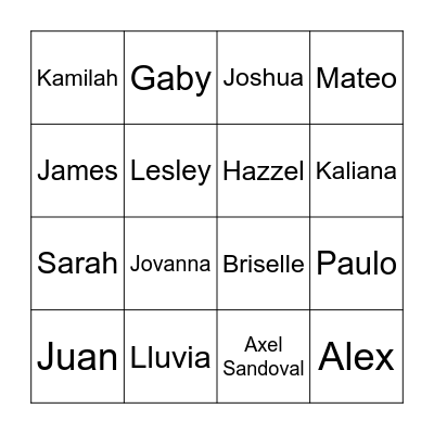 Group A BINGO Card